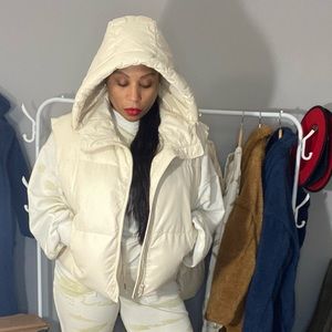 Cream puffer vest with hoodie!
